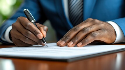 Close-up of a person signing a document.