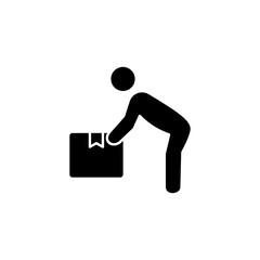 icon of person lifting package box, simple flat style, illustration, logo sign symbol pictogram template, for ui or ux isolated on white for mobile app, editable
