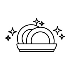 clean dishes icon, stack of shiny dishes, wash kitchen utensils, stack of cutlery, simple flat style, illustration, logo sign symbol pictogram template, for ui or ux isolated on white for mobile app, 