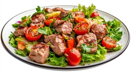 Grilled beef salad with vegetables
