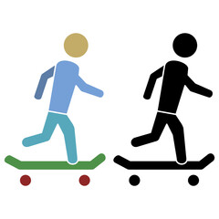 Skateboarder icon, simple flat style, illustration, logo sign symbol pictogram template, for ui or ux isolated on white for mobile app, editable