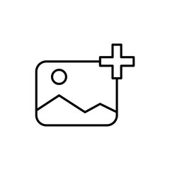Obraz premium gallery icon with plus sign, add image icon, simple flat style, illustration, logo sign symbol pictogram template, for ui or ux isolated on white for mobile app, editable