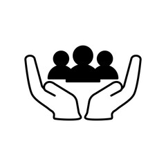 hand icon and group of people, simple flat style, pictogram logo sign symbol vector illustration, isolated on white for mobile app