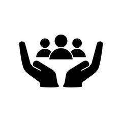 hand icon and group of people, simple flat style, pictogram logo sign symbol vector illustration, isolated on white for mobile app