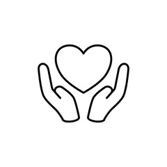 hand icon with heart, simple flat style, illustration, logo sign symbol pictogram template, for ui or ux isolated on white for mobile app, editable