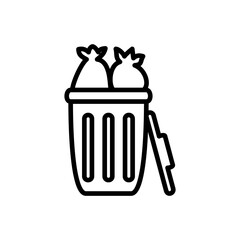 trash can icon with trash bag, simple flat style, illustration, logo sign symbol pictogram template, for ui or ux isolated on white for mobile app, editable