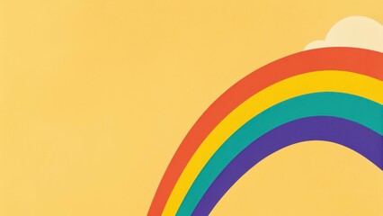 Pride Month concept. Colorful rainbow arching against a bright yellow background with a subtle cloud.