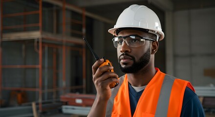 Construction Worker Radio Communication.