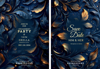 Impasto style leaves art wedding invitation template design, Luxury greeting design, save the date design, colorful texture, Hand drawn texture design for invitation