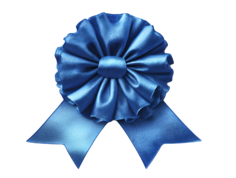 A blue ribbon award rosette  on transparent background