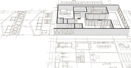 house architectural project sketch 3d illustration	
