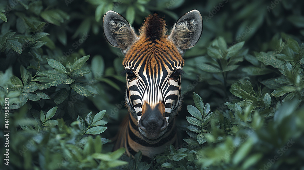 Canvas Prints zebra blending into lush jungle foliage, creating striking contrast