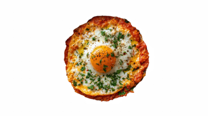 a small pizza with cheese and an egg on top on a transparent background, PNG image, PNG file, Generative art.