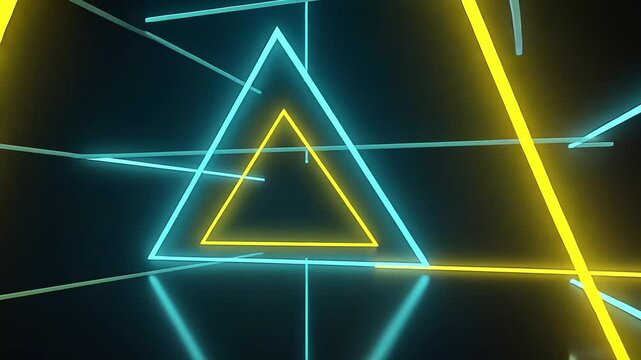 Dynamic neon triangle glowing with vibrant yellow and blue hues, creating a mesmerizing visual effect.