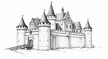 Obraz premium Castle sketch isolated on white background