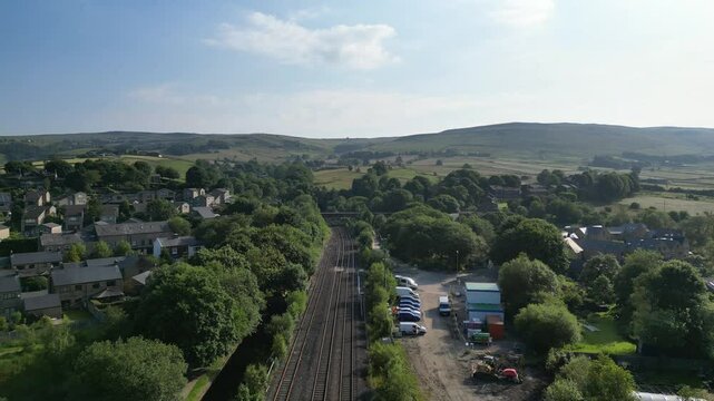Drone footage of a train entering Standedge Tunnel, Marsden, Huddersfield, West Yorkshire