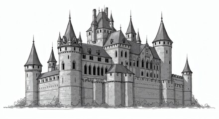 Castle sketch isolated on white background