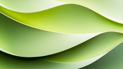 Abstract Background, Green Paper Waves, Chartreuse And Moss Green Design, Modern Art Style