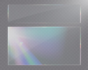 Transparent glass shapes set with glossy reflection, abstract geometric elements for modern design, UI, and decoration.	