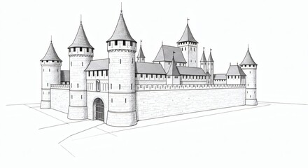 Castle sketch isolated on white background