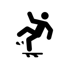 Slippery floor caution icon with falling person on transparent background