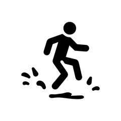 Slippery floor caution icon with falling person on transparent background