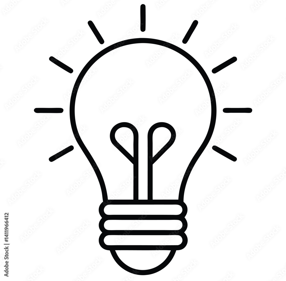 Poster outline of a light bulb with rays emitting from the top, featuring a modern, minimalistic design. th
