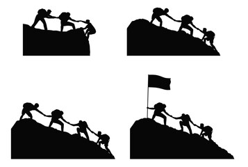 Climb Mountain, group of mountain climbers climbing up, People helping and team work concept