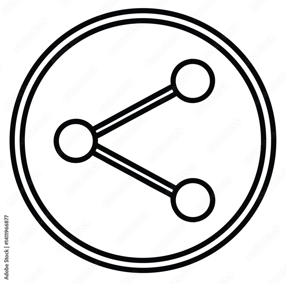 Poster icon representing sharing, featuring three circles connected by lines within concentric circles. the