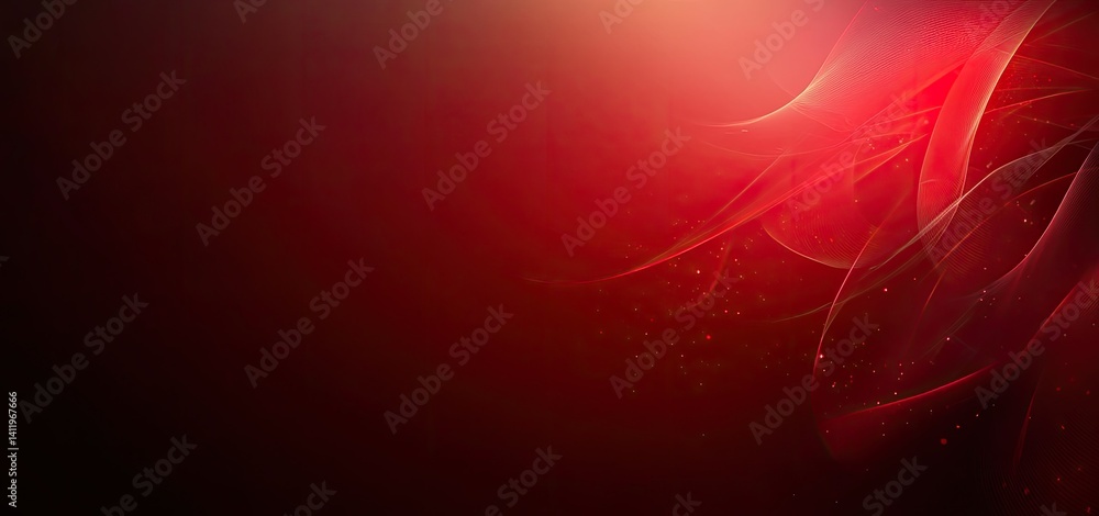 Poster elegant abstract red swirls pattern with glittering accents on dark background