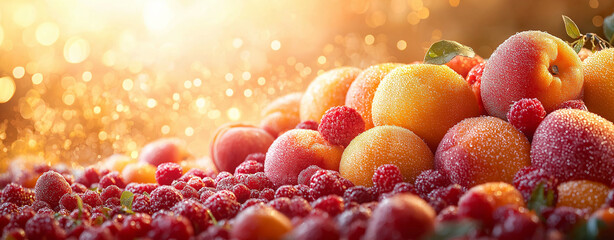 Vibrant peach, orange, and berry background with golden glow