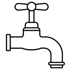 A simple line drawing of a water faucet with a circular handle at the top and a curved spout extending downward. The faucet has a straightforward design without any intricate details
