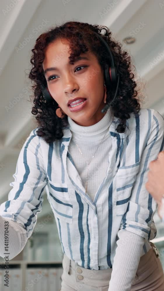 Poster Office, training or woman in customer service with manager, computer or telecom for learning task in call center. Virtual assistant, sales education or agent with coaching, advice or helping
