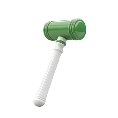 Green And White Gavel Isolated on white and  transparent background. PNG Symbol Of Law Auction