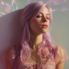 Modern ethereal portrait with flowing pastel tones, subtle botanical accents, a vision of serene elegance.
