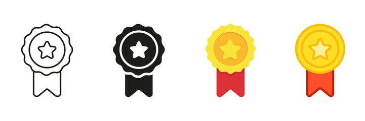 Award Medal Icon Line And Solid Icon Set. Achievement Badge Symbol Collection. Isolated Vector Illustration