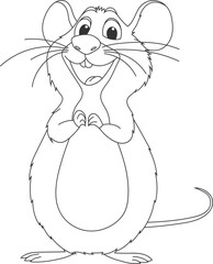 Cartoon mouse, happy expression, simple line drawing, dark background. Big eyes and whiskers. Illustration of rodent character.
