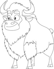 A cartoon illustration depicts a sturdy, four-legged animal, possibly a yak or bison, outlined in black with distinctive horns and a fluffy coat.