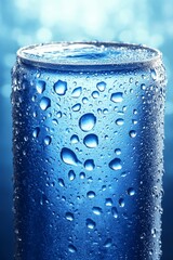 Close-Up, Water Drops Beaded on Textured, Metallic Blue Surface, Showing The Hydrophobic Effect