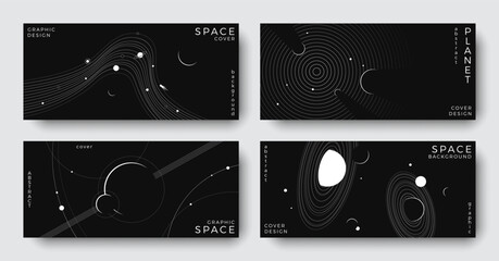 Set of abstract space horizontal backgrounds. Linear galaxy, universe, planet, solar system. Science future concept. Astronomy minimal design for cover, poster, layout, banner, ads, flyer, brochure © Anastasiya Stoma