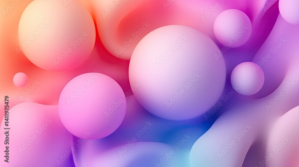 Poster gradient abstract spheres with soft light and pink color palette 3d rendering