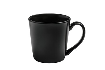 A sleek black coffee mug resting elegantly on a minimalist surface for contemporary charm isolated on transparent background