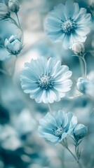 Stunning Blue Cosmos Flowers Meadow, Soft Pastel Floral Background
