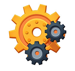 Machinery operation gears clipart graphic for industrial applications in a modern environment,cut out, isolated, transparent background