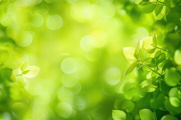 Green Leaves in Sunlight with Bokeh Lights, Natural Texture and Background