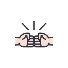 Fist bump colored icons, minimalist vector illustration ,simple transparent graphic element .Isolated on white background