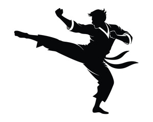 Karate fighter kicking silhouette