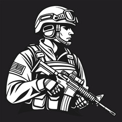 Black and White Vintage Style USA soldier Vector 