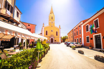 Istria., Croatia. Town of Brtonigla church and square street view