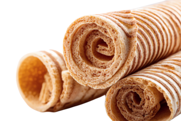 Rolled pastry dessert closeup  on transparent background